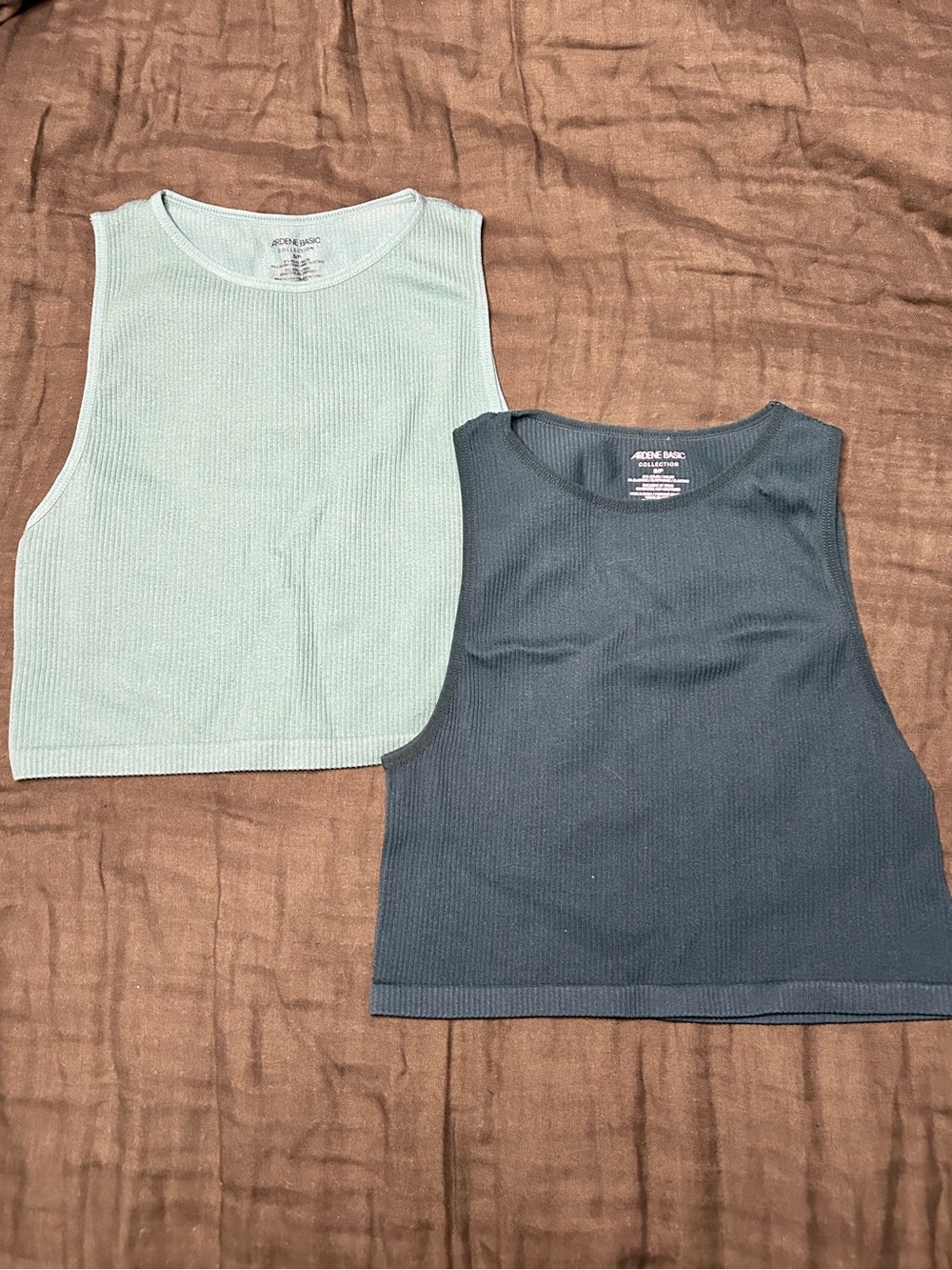 Ardene Ribbed Cropped Tank - Mint & Forest green